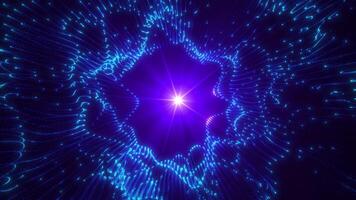 Abstract digital particle waves with light motion lights background, data flow, cyber technology. 3D rendering. Seamless looping 4k . Screensaver animation video