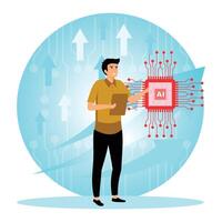 Artificial Intelligence and future economy. Person Interacting with Artificial Intelligence Technology. vector