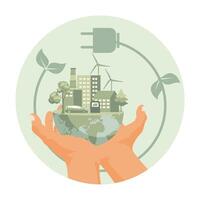 Eco friendly and Sustainable development concept with Green City and Renewable Resources. vector