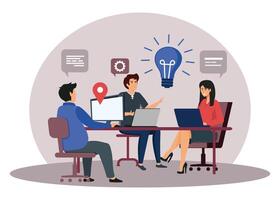 Business communication concept. Group of employees discussing idea at table. vector