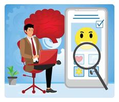 Using Mental Health App. Businessman Analyzing App with Emotional Highlighting Artificial Intelligence. vector
