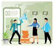 Customer oriented marketing strategy. Business Strategy Representation with Marketing and Networking. vector