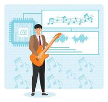 AI Backed Music Composition concept. A Musician and Technological Elements. vector