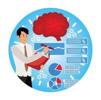 Integrative Psychotherapy. Businessman analysis with Brain and Statistics Elements. vector