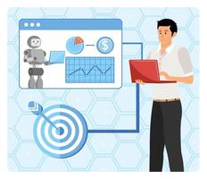 AI powered marketing tools. Modern Business Analysis with Robotics and Targeted Financial Insights. vector