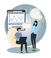 Business Team Collaboration Analyzing Data and Generating Innovative Ideas. vector