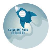 Rocket Launch Countdown Concept. Realistic cute spaceship with smoke from turbines flying into space vector