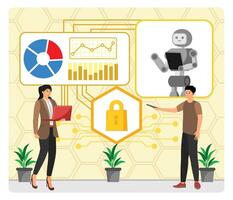AI Driven Security Training. Collaboration Between Humans, Robotics, and Data analysis. vector