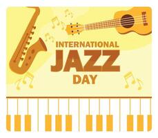 International Jazz Day Celebration Featuring Musical Instruments and Notes. vector