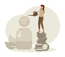 People characters investing money in self development. vector