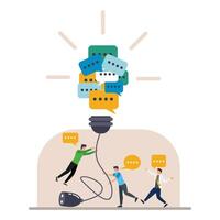 Collaborative Teamwork Represented by People Plugging in a Creative Light Bulb. vector