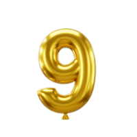 Gold balloon number 9 on transparent background png