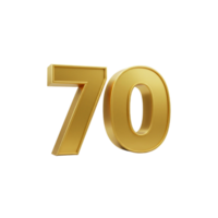 The number seventy is shown in gold on a transparent background png