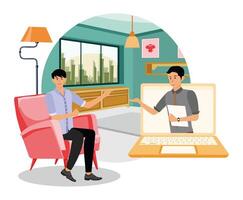 Presentation of Virtual Online Consultation between doctor and patient. vector