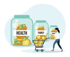 Concept of bottled money savings and business investment. vector