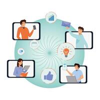 Collaborative Teamwork Featuring Networking and Data Sharing Concepts. vector