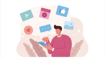 Digital marketing 2d animation. Business social marketing concept. Characters create ads, manage social media campaigns, and analyze marketing data in a scalable style. video