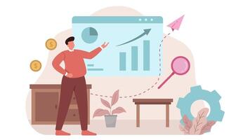 Professionally discuss business growth, business people analyze business graphs, business intelligence, graph analytics, business development strategy, and finance management animation concepts. video