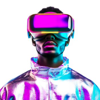 futurista vr fone de ouvido homem isolado em transparente fundo png