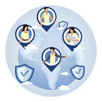 Global Connection Concept with People and Security Depicting Network Safety. vector