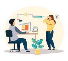 Professional Collaboration in Modern Office Setting with Technology and Communication. vector