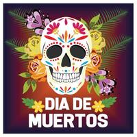 Sugar Skull with Flowers for Dia de los Muertos. vector