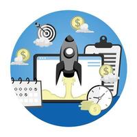 Start up launch concept. Rocket Launch Symbolizing Start up Growth and Financial Success. vector