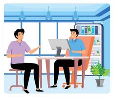 Concept of notary services with two men sitting in office. vector