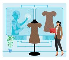 AI Enhanced Fashion Design concept. Digital Designer Collaborating on Fashion with AI Technology. vector