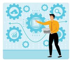 AI technology. Businessman using smart robotic AI through command prompts. vector