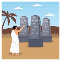 Depiction of Traditional Pilgrimage Rituals in Open Desert Area. vector