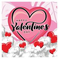 Happy Valentine's Day. Beautiful Clouds with Red Hearts and Cloudy Background. vector