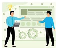 A team analytic brainstorming method. A creative team of people working on a project. vector