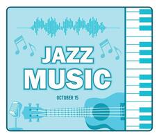 Jazz Music Featuring Instruments and Notes in Blue Tones. vector