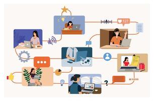 Team communication and project management concept. vector