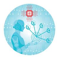 Futuristic communication. Robot hand voice chats with social and binary earth. vector