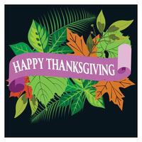 Happy Thanksgiving. Greeting card with ribbon and text happy thanksgiving. vector