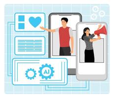 AI Backed Influencer Identification. Messaging and Communication Through Online Platforms. vector