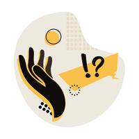 Abstract Graphic with Hand Gestures with Exclamation Mark and Question Mark symbols. vector
