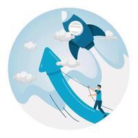 Representing Business Growth with Rocket and Upward Arrow. vector