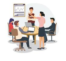 Group of Professionals Collaborating Around a Table in an Office Setting. vector