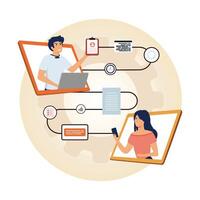 Virtual Collaboration Between Professionals Using Technology for Communication and Work flow. vector