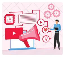 AI Streamline Content Creation. Modern Digital Marketing with AI Tools and Strategic Visualization. vector