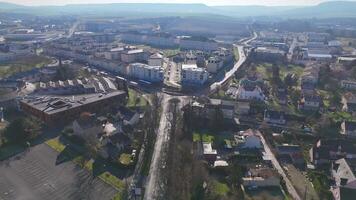 Aerial View of Epernay with Roads and Vineyards at Sunset video