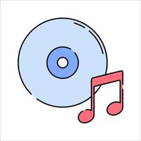 Music Flat design style, a blue CD with a red music note, symbolizing songs and playlists, perfect for music streaming, event entertainment, and album covers. vector