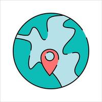Globe Location Flat design style, blue globe with a red location pin, symbolizing global travel, ideal for maps, navigation apps, and tourism promotions. vector
