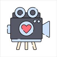 Wedding Camera Flat design style, a retro camera with a heart symbol, representing wedding videography, suitable for media, wedding documentaries, and digital content. vector