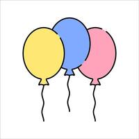 Balloons Flat design style, three colorful balloons in blue, pink, and yellow, representing party decorations, suitable for celebration themes, festive designs, and event planning. vector