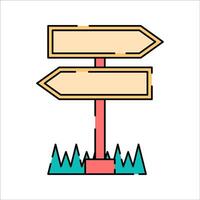 Signpost Flat design style, yellow directional signpost with two arrows, representing travel routes, perfect for maps, tourism guides, and adventure designs. vector
