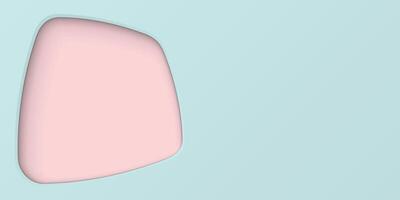 Abstract light blue 3D rounded trapezium frame paper cut style on pink background graphic illustration have blank space. vector